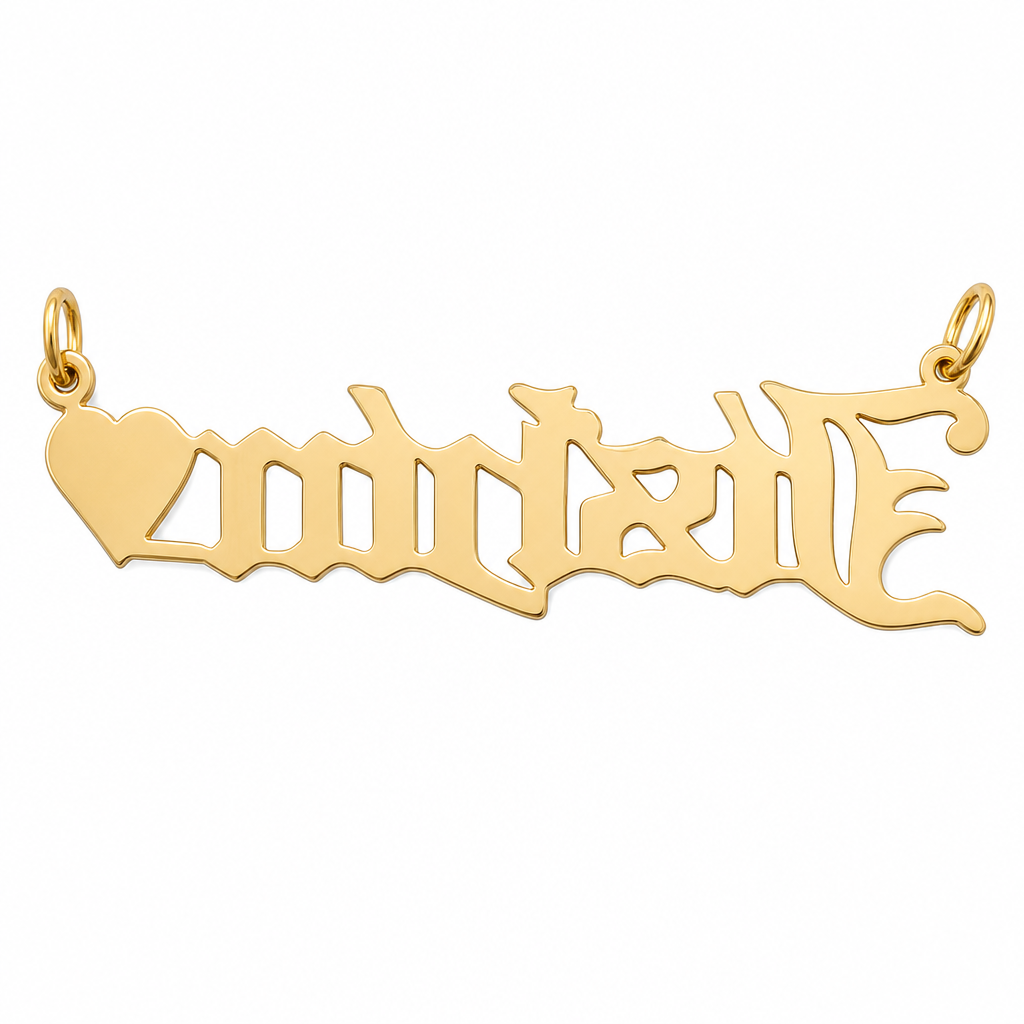 Justin 14K solid gold nameplate, back view
