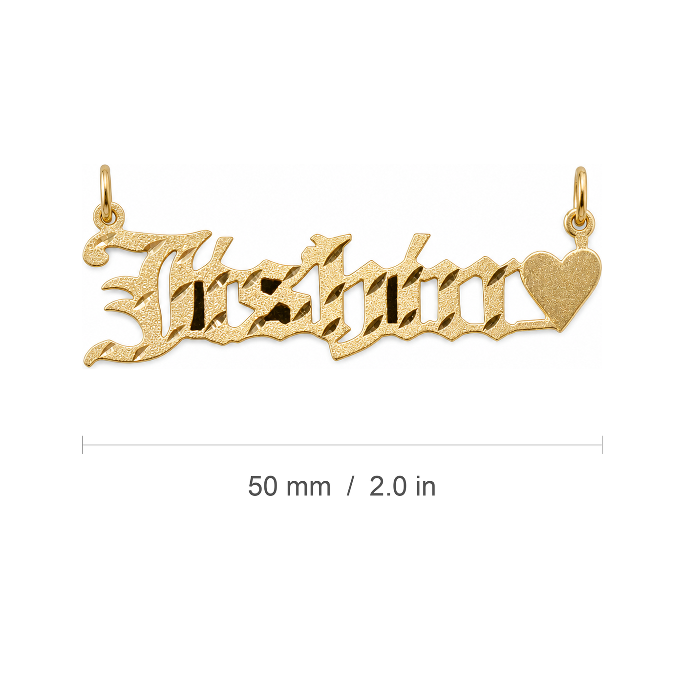 Justin 14K solid gold nameplate, measure view