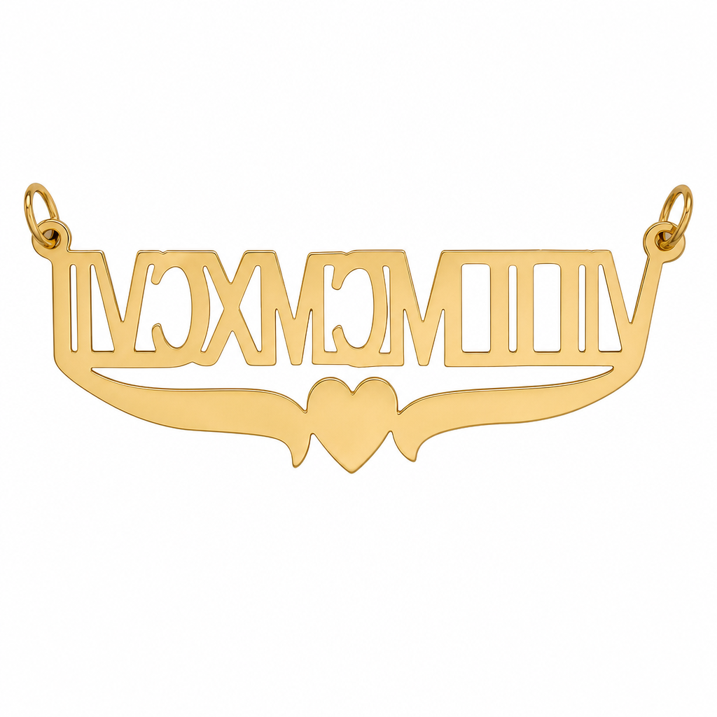 VIII MCMXCVI 14K solid gold nameplate, back view