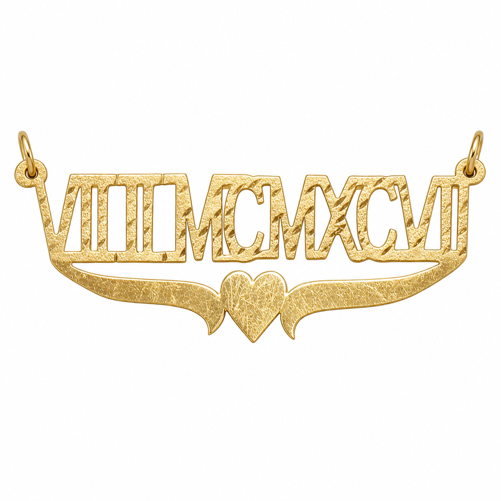 VIII MCMXCVI 14K solid gold nameplate, front view