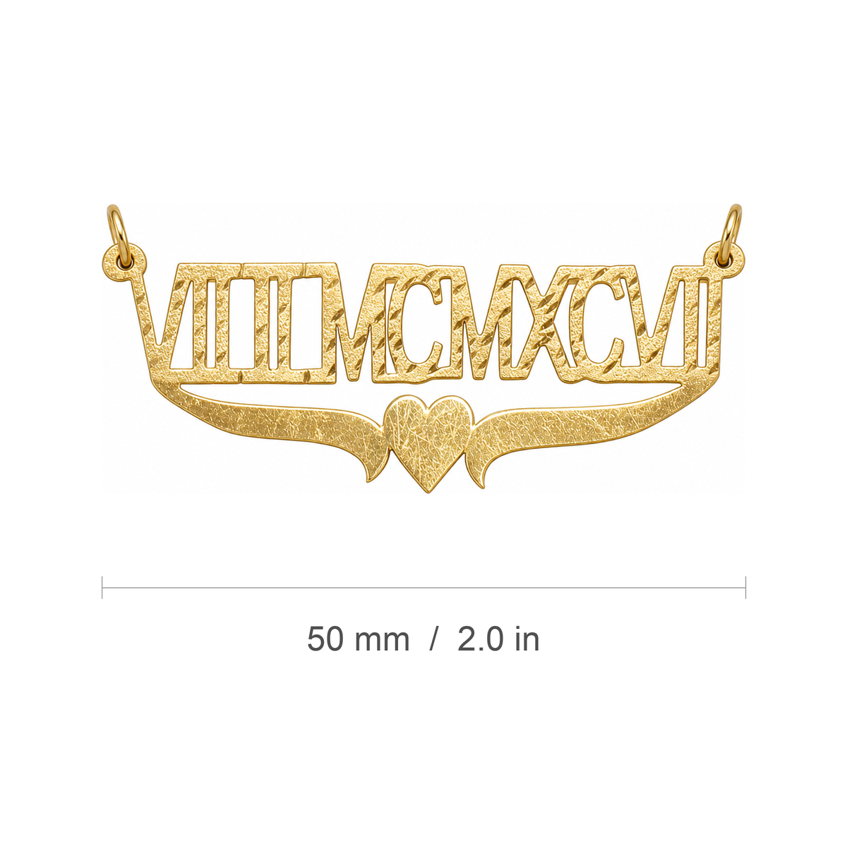 VIII MCMXCVI 14K solid gold nameplate, measure view