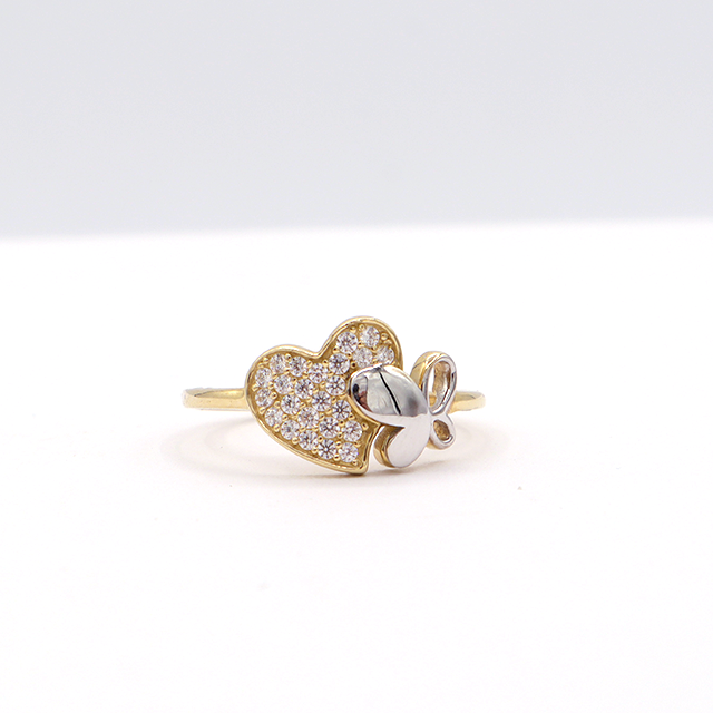 Shine like CZ Heart with White gold butterfly 10K yellow pure gold - STF DIAMONDS