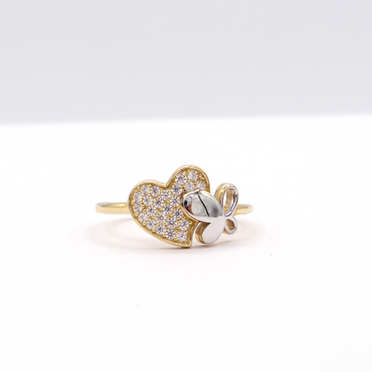 Shine like CZ Heart with White gold butterfly 10K yellow pure gold - STF DIAMONDS