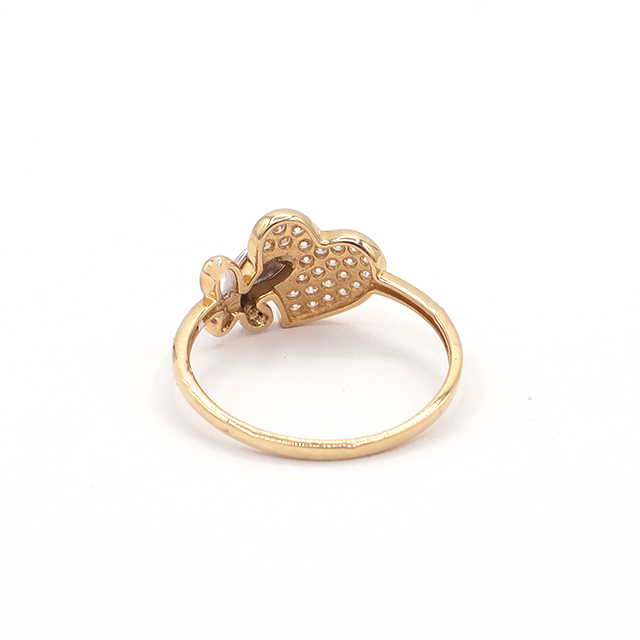 10K Solid White Gold CZ Heart Ring with White Gold Butterfly
