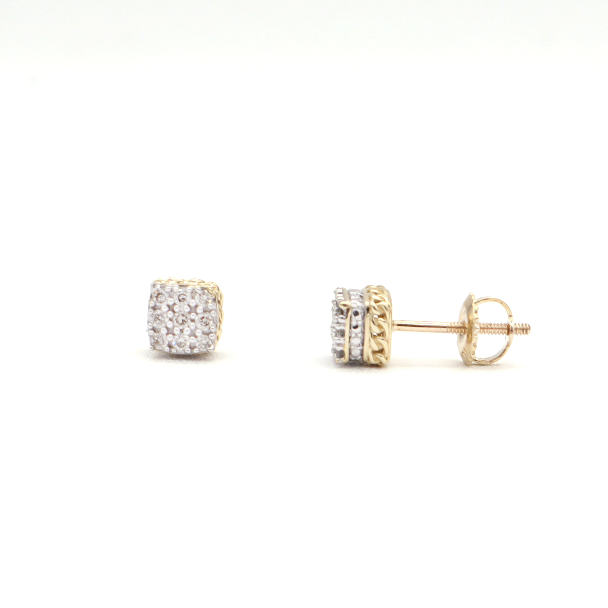 Square Diamond Cuban frame Stud Earrings 10K Yellow Gold - STF DIAMONDS