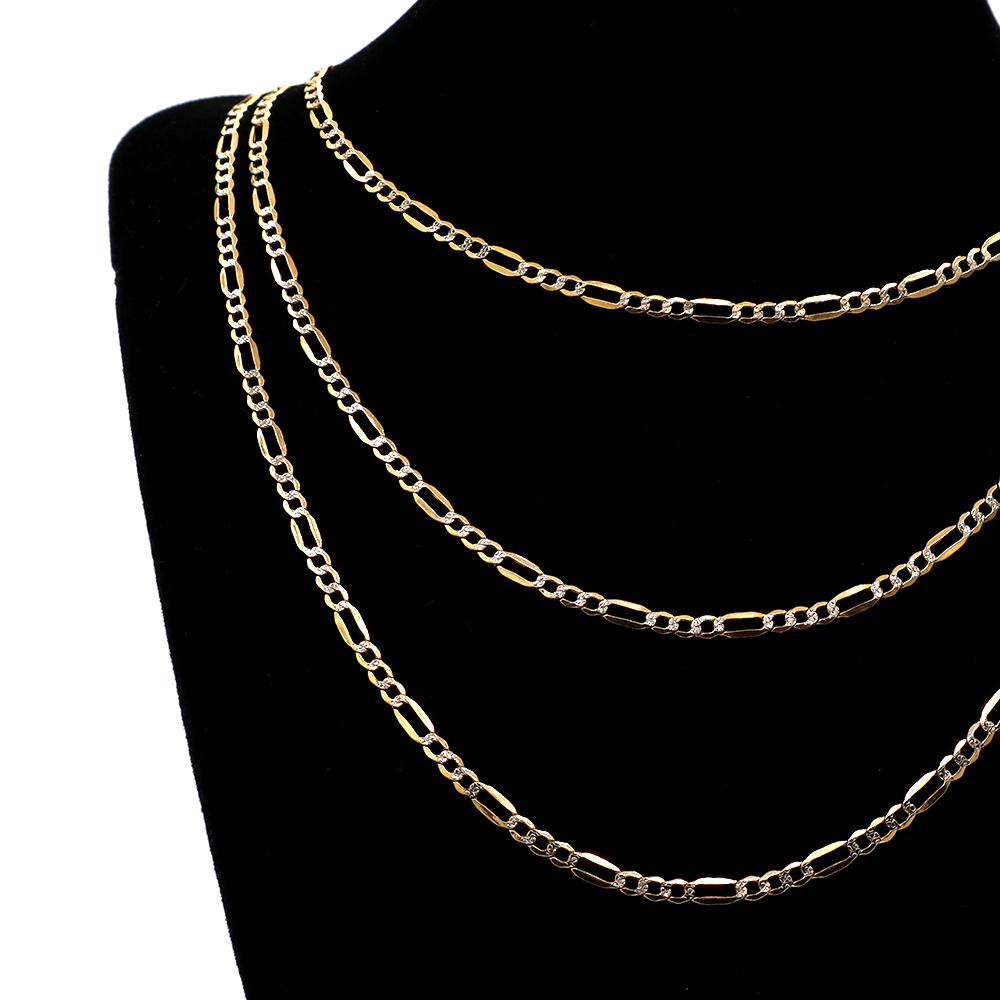 14K Solid Two-Tone Gold 3.35mm Figaro Chain (Diamond-Cut) 16-26"
