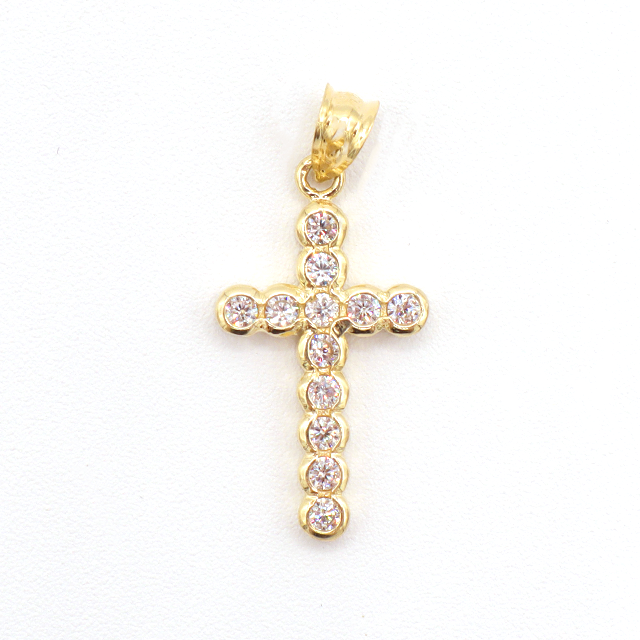 10K Solid Yellow Gold My Faith CZ Cross Charm