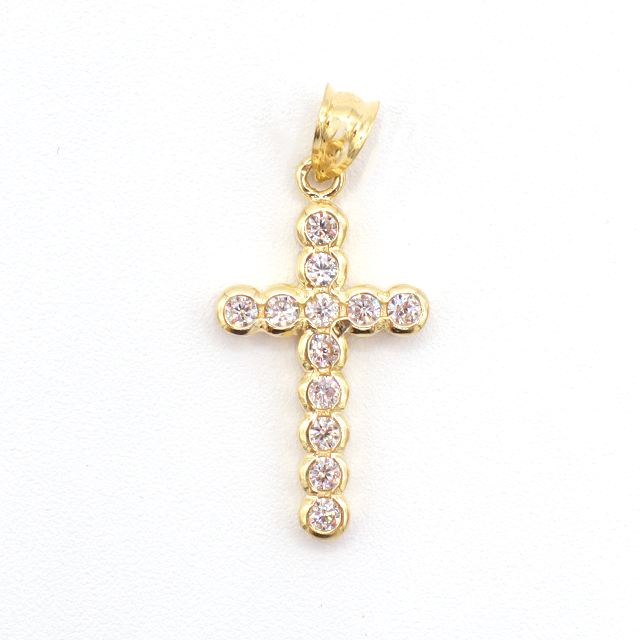 10K Pure Yellow Gold The Cross My Faith with Shine with CZ Cubic Charm - STF DIAMONDS