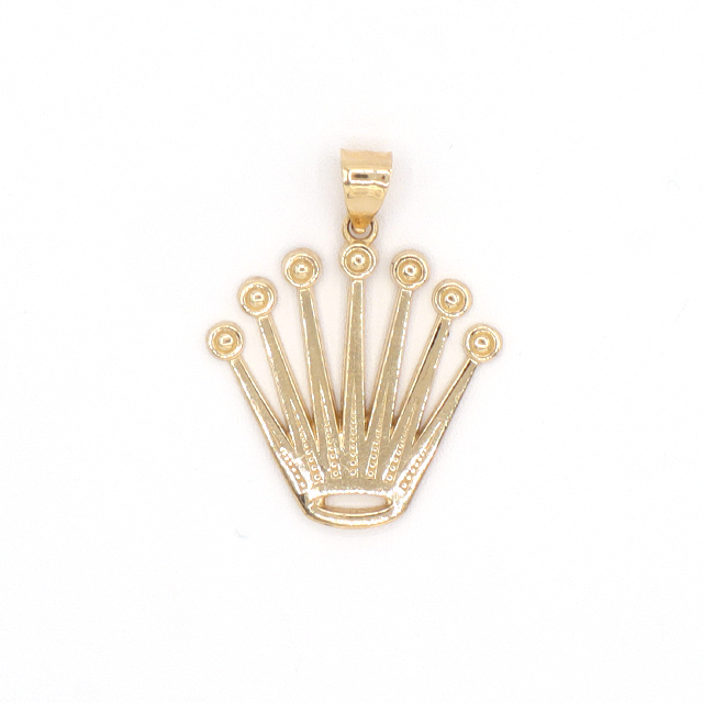 10K Solid Yellow Gold Diamond-Cut Presidential Rolly Crown Pendant
