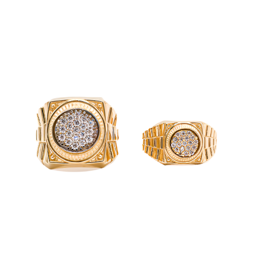 10K Solid Yellow Gold Classic Rolly CZ Ring