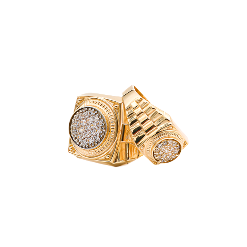 10K Solid Yellow Gold Classic Rolly CZ Ring