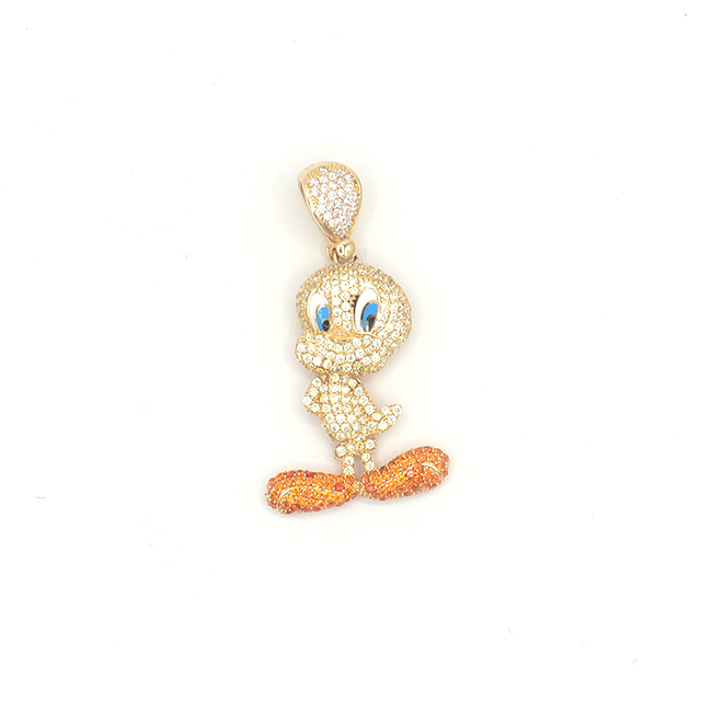 10K Solid Yellow Gold Mini Tweety CZ Charm