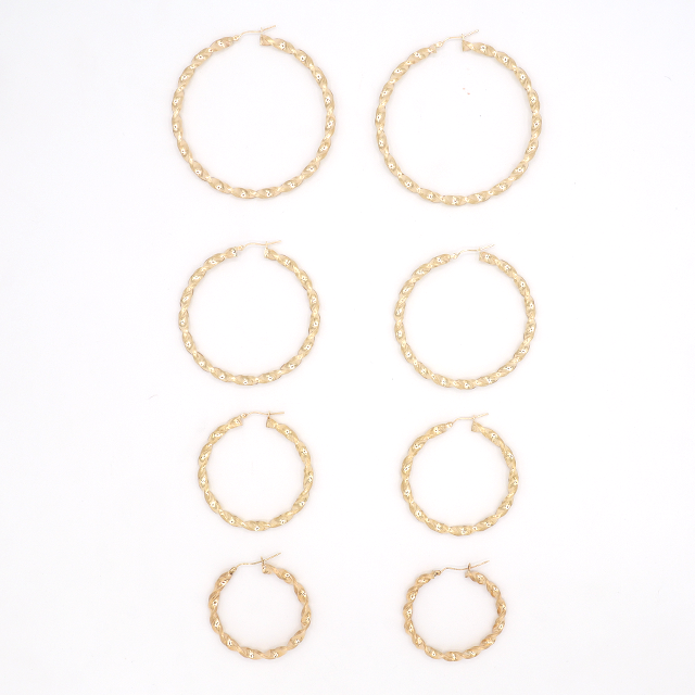 10K Solid Yellow Gold Diamond-Cut Twist Hoop Earrings