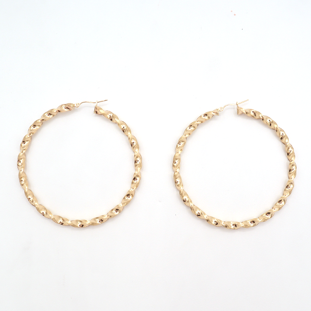 10K Solid Yellow Gold Diamond-Cut Twist Hoop Earrings