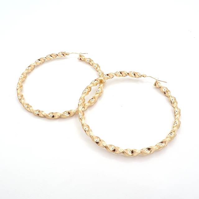 10K Solid Yellow Gold Diamond-Cut Twist Hoop Earrings