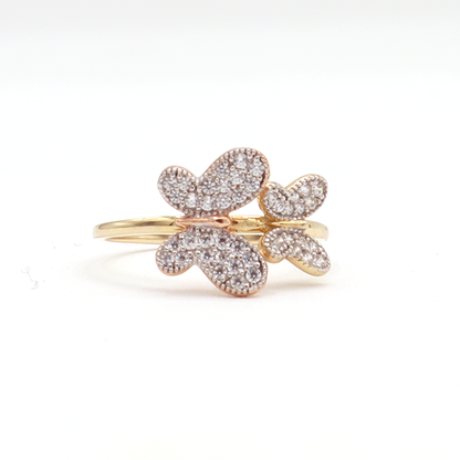Two Butterflies Family Love Women's Statment Ring-10K Yellow Gold-10k Rose Gold-CZ Cubic Zirconia | STF DIAMONDS JEWELRY
