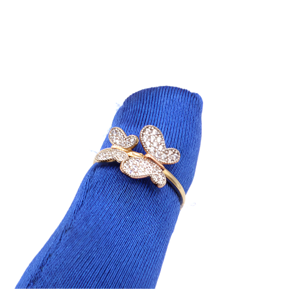 10K Solid Rose Gold Two Butterflies CZ Ring (Yellow & Rose Gold)