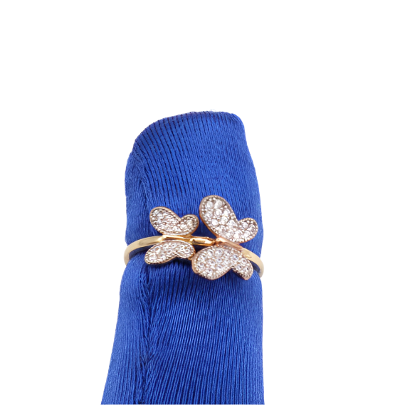 10K Solid Rose Gold Two Butterflies CZ Ring (Yellow & Rose Gold)