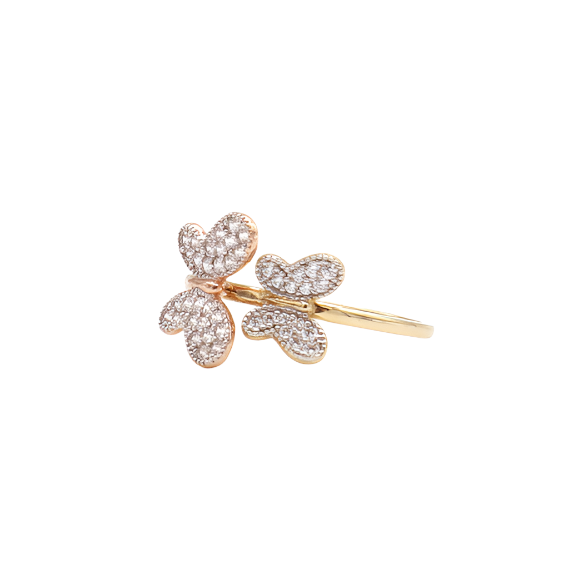 10K Solid Rose Gold Two Butterflies CZ Ring (Yellow & Rose Gold)