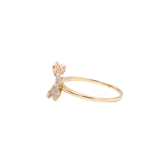 10K Solid Rose Gold Two Butterflies CZ Ring (Yellow & Rose Gold)