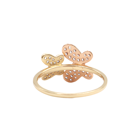 10K Solid Rose Gold Two Butterflies CZ Ring (Yellow & Rose Gold)