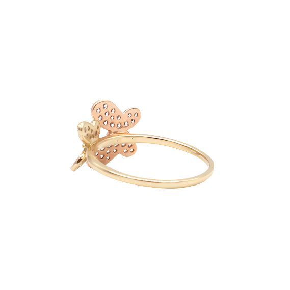 10K Solid Rose Gold Two Butterflies CZ Ring (Yellow & Rose Gold)