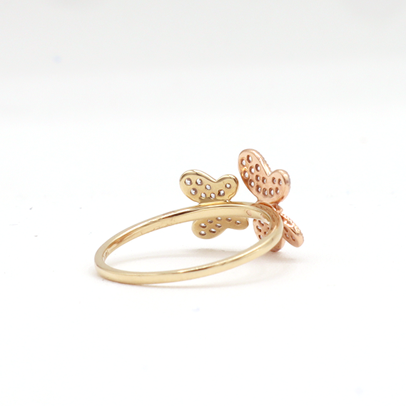 10K Solid Rose Gold Two Butterflies CZ Ring (Yellow & Rose Gold)