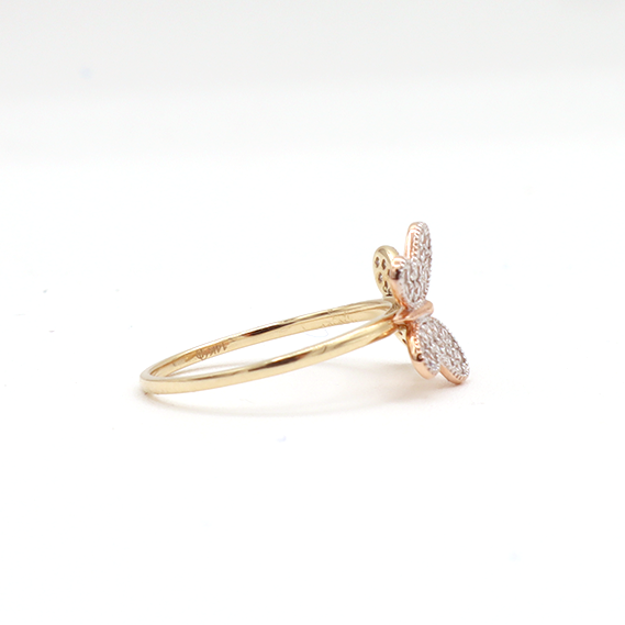 10K Solid Rose Gold Two Butterflies CZ Ring (Yellow & Rose Gold)