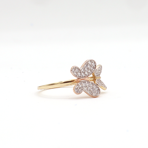 10K Solid Rose Gold Two Butterflies CZ Ring (Yellow & Rose Gold)