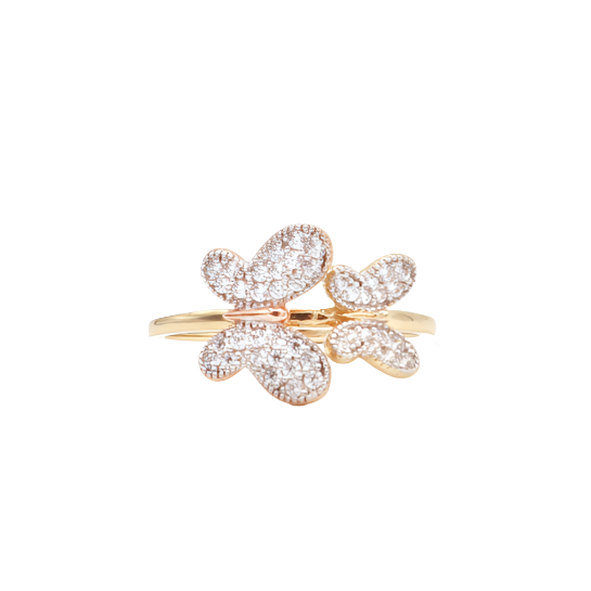 10K Solid Rose Gold Two Butterflies CZ Ring (Yellow & Rose Gold)