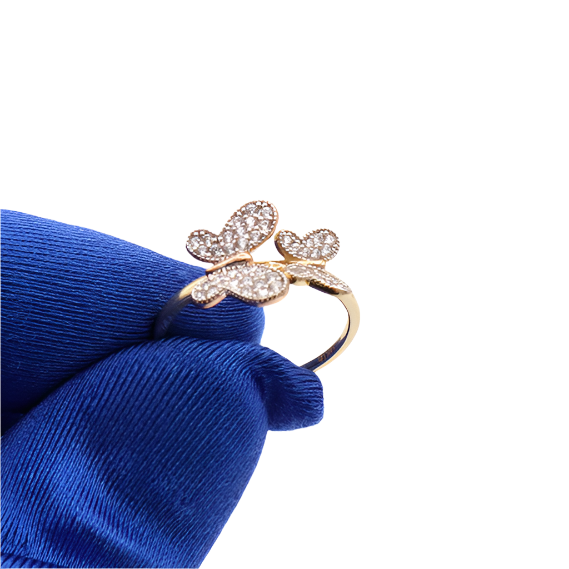 10K Solid Rose Gold Two Butterflies CZ Ring (Yellow & Rose Gold)