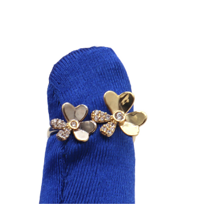 Two Flora flower with CZ,White Gold,Yellow Gold Women's Ring-10K Yellow Gold-CZ Cubic Zirconia | STF DIAMONDS JEWELRY