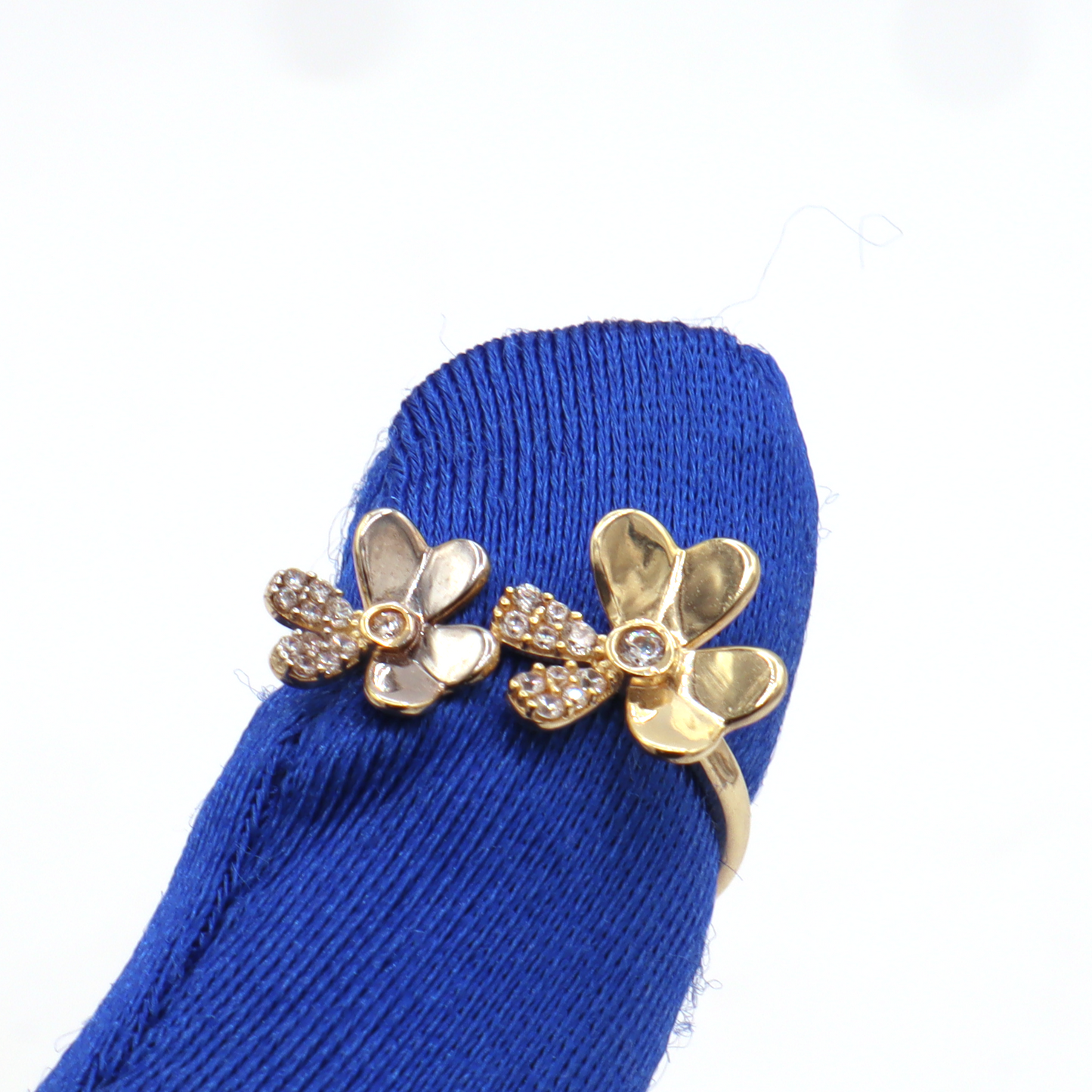 Two Flora flower with CZ,White Gold,Yellow Gold Women's Ring-10K Yellow Gold-CZ Cubic Zirconia | STF DIAMONDS JEWELRY