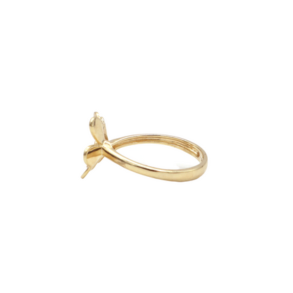 Two Flora flower with CZ,White Gold,Yellow Gold Women's Ring-10K Yellow Gold-CZ Cubic Zirconia | STF DIAMONDS JEWELRY