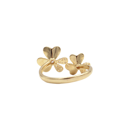Two Flora flower with CZ,White Gold,Yellow Gold Women's Ring-10K Yellow Gold-CZ Cubic Zirconia | STF DIAMONDS JEWELRY