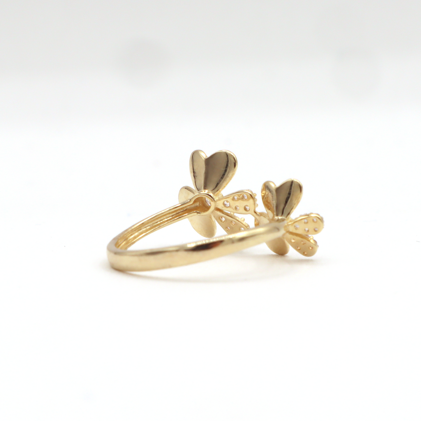 Two Flora flower with CZ,White Gold,Yellow Gold Women's Ring-10K Yellow Gold-CZ Cubic Zirconia | STF DIAMONDS JEWELRY