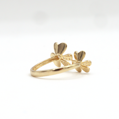 Two Flora flower with CZ,White Gold,Yellow Gold Women's Ring-10K Yellow Gold-CZ Cubic Zirconia | STF DIAMONDS JEWELRY