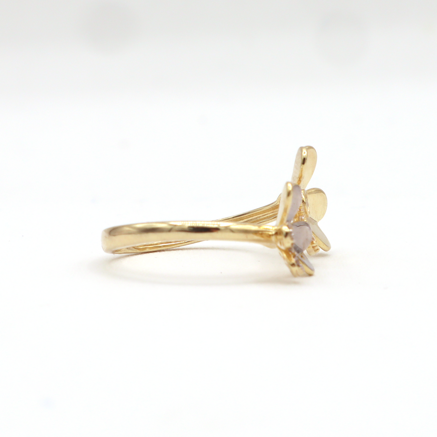 Two Flora flower with CZ,White Gold,Yellow Gold Women's Ring-10K Yellow Gold-CZ Cubic Zirconia | STF DIAMONDS JEWELRY