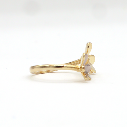 Two Flora flower with CZ,White Gold,Yellow Gold Women's Ring-10K Yellow Gold-CZ Cubic Zirconia | STF DIAMONDS JEWELRY