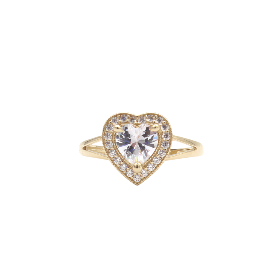 10K Solid Yellow Gold Two-Layer Heart CZ Engagement Ring