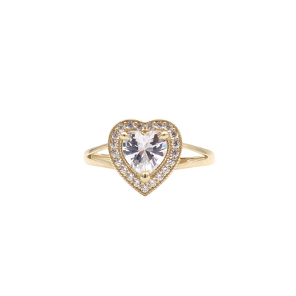 Two Layers CZ Heart Shape Women's Engagement Ring - Solid 10K Yellow Gold - CZ Cubic Zirconia |  STF DIAMONDS JEWELRY