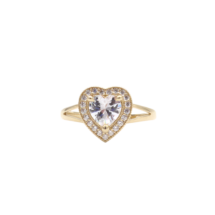 10K Solid Yellow Gold Two-Layer Heart CZ Engagement Ring