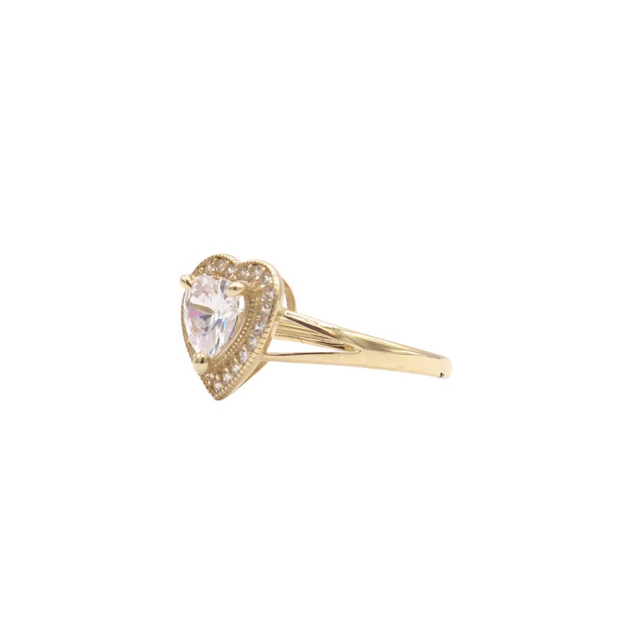 10K Solid Yellow Gold Two-Layer Heart CZ Engagement Ring