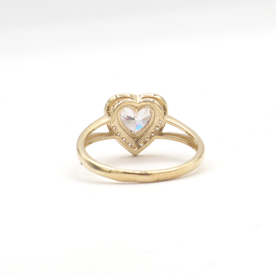 10K Solid Yellow Gold Two-Layer Heart CZ Engagement Ring