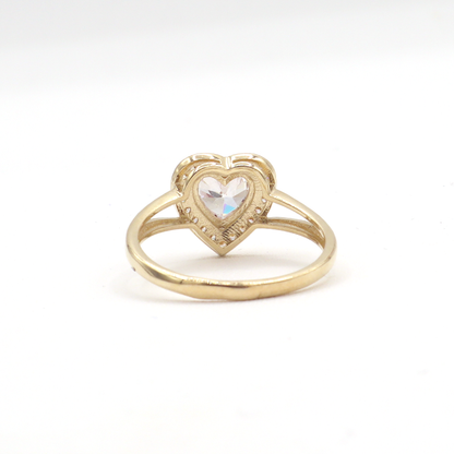 Two Layers CZ Heart Shape Women's Engagement Ring - Solid 10K Yellow Gold - CZ Cubic Zirconia |  STF DIAMONDS JEWELRY