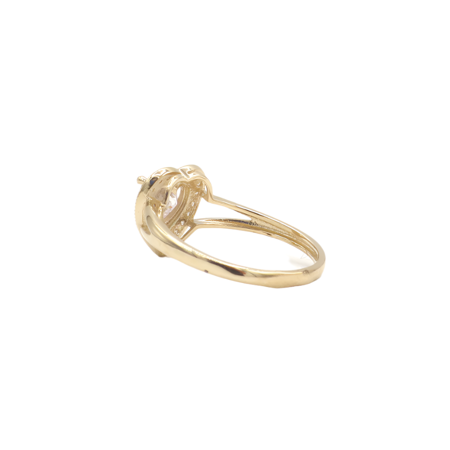 10K Solid Yellow Gold Two-Layer Heart CZ Engagement Ring