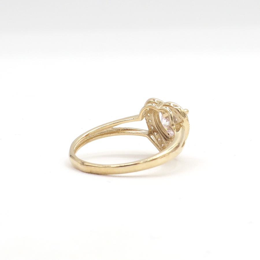 10K Solid Yellow Gold Two-Layer Heart CZ Engagement Ring