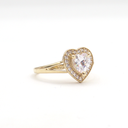 Two Layers CZ Heart Shape Women's Engagement Ring - Solid 10K Yellow Gold - CZ Cubic Zirconia |  STF DIAMONDS JEWELRY