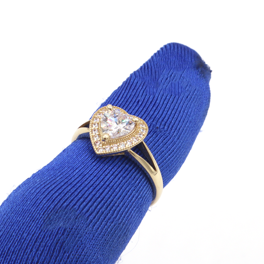 10K Solid Yellow Gold Two-Layer Heart CZ Engagement Ring