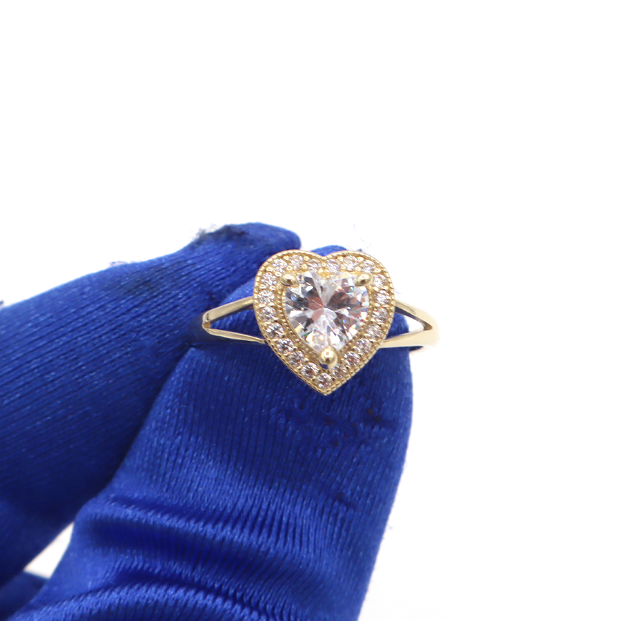 10K Solid Yellow Gold Two-Layer Heart CZ Engagement Ring